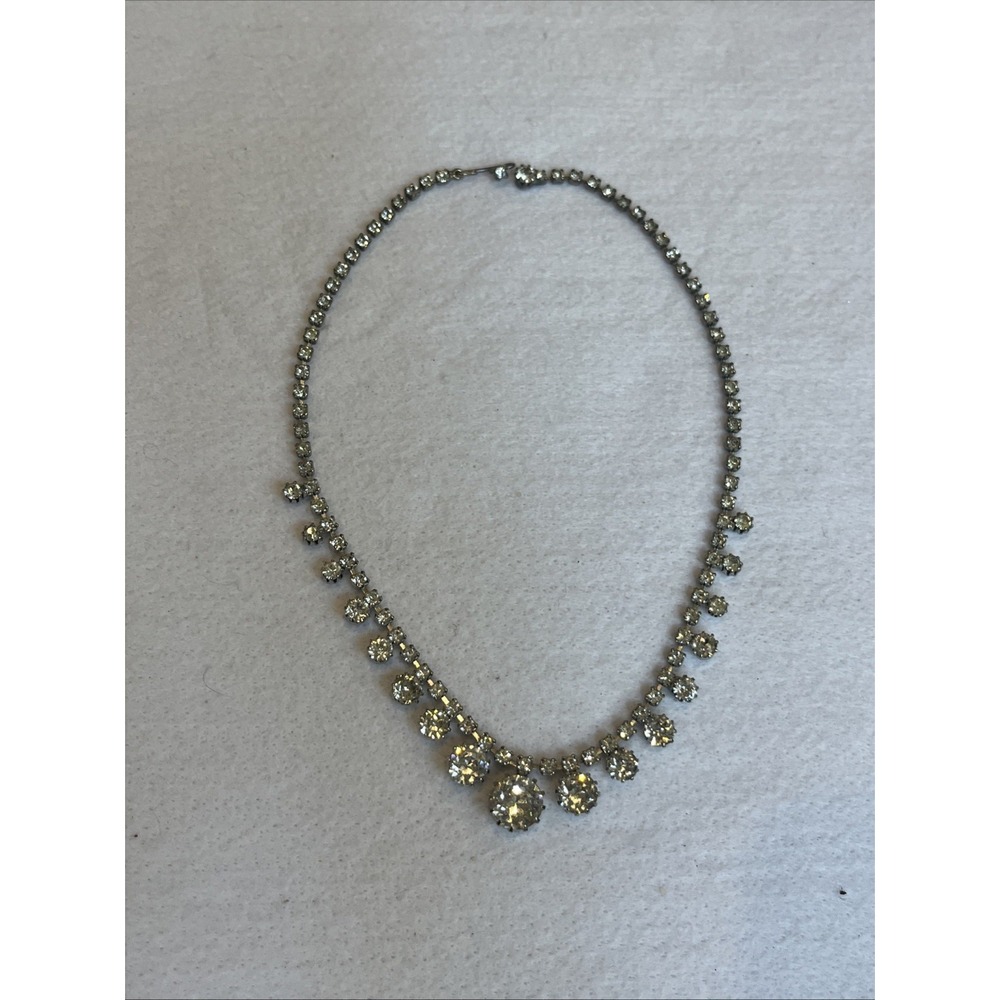 Vintage Silver Tone Clear Crystal Collar/Bib Necklace